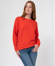 pull en maille cotelee avec manches chauve-souris femme orangeI679601_1