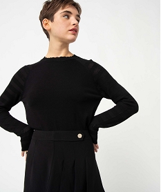 GEMO Pull femme en maille fine avec manches fantaisie noir standard