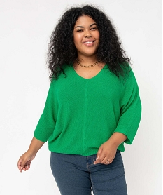 GEMO Pull femme grande taille à manches chauve-souris et maille pailletée Vert