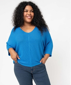 GEMO Pull femme grande taille à manches chauve-souris et maille pailletée Bleu