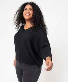 GEMO Pull femme grande taille à manches chauve-souris et maille pailletée Noir