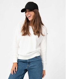 GEMO Pull femme en maille graphique et ouverture dos blanc chine