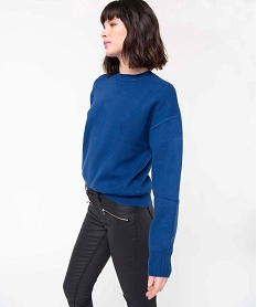 GEMO Pull femme coupe ample avec finitions pailletées bleu standard