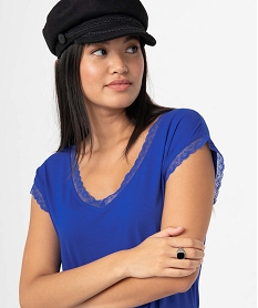 tee-shirt femme a manches courtes avec col v en dentelle bleu t-shirts manches courtesI682401_2