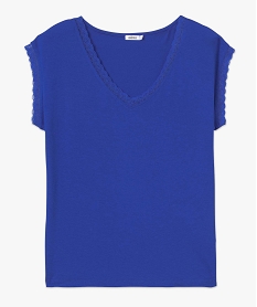 tee-shirt femme a manches courtes avec col v en dentelle bleu t-shirts manches courtesI682401_4