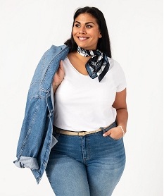 GEMO Tee-shirt manches courte à col V femme grande taille blanc standard