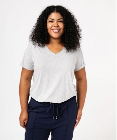 GEMO Tee-shirt manches courte à col V femme grande taille Gris