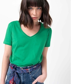 GEMO Tee-shirt à manches courtes avec col V roulotté femme Vert