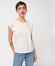 GEMO Tee-shirt femme à manches courtes avec dentelle sur les épaules Beige