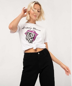 GEMO Tee-shirt femme à manches courtes avec motif - Rolling Stones Blanc