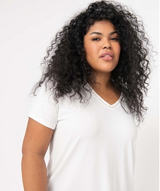 tee-shirt femme grande taille avec col v fantaisie blancI688401_2