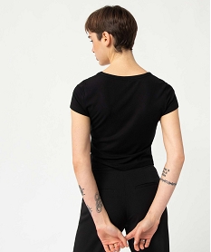 tee-shirt femme en maille cotelee coupe courte noirI688601_3