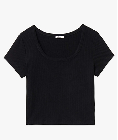 tee-shirt femme en maille cotelee coupe courte noirI688601_4