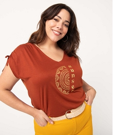 tee-shirt femme grande taille loose en maille fluide orangeI689801_2
