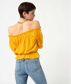 tee-shirt femme a manches courtes avec finitions froncees jauneI690101_3