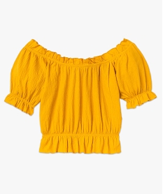 tee-shirt femme a manches courtes avec finitions froncees jauneI690101_4