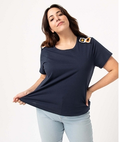 GEMO Tee-shirt femme grande taille avec épaules en crochet granny Bleu