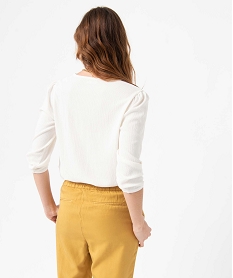 tee-shirt femme a manches longues en maille texturee beigeI692401_3