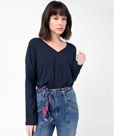 GEMO Tee-shirt femme à manches longues en maille scintillante noir standard