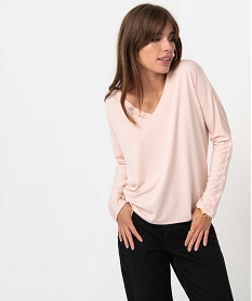 GEMO Tee-shirt femme à manches longues en maille scintillante Rose