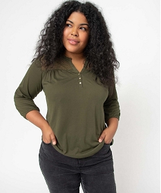 GEMO Tee-shirt femme grande taille à dentelle et manches 34 Vert
