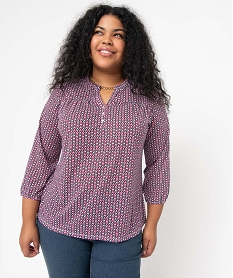 GEMO Tee-shirt femme grande taille à manches 34 imprimé Blanc