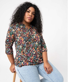 GEMO Tee-shirt femme grande taille à manches 34 imprimé violet chine