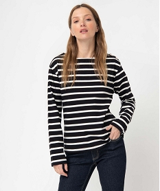 GEMO Tee-shirt rayé à manches longues femme Noir