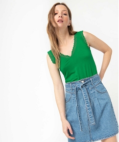 PANTALON DENIM BLEACH TEE-SHIRT VERT PRINTEMPS