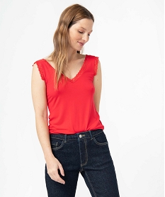 GEMO Débardeur avec col V en dentelle femme rouge standard