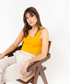 GEMO Débardeur femme en maille côtelée avec boutons fantaisie jaune standard