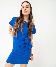GEMO Robe femme esprit tee-shirt avec noeud à la taille bleu standard