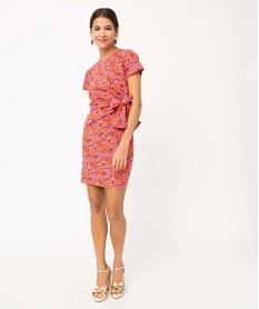 GEMO Robe tee-shirt femme à motifs fleuris avec noeud à la taille floral