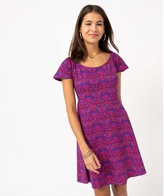 GEMO Robe femme imprimée à manches courtes et col modulable imprime ikat