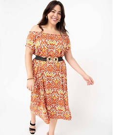 GEMO Robe femme grande taille en maille extensible et col smocké Imprimé
