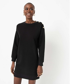 GEMO Robe sweat femme avec boutons sur l’épaule noir standard