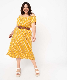 GEMO Robe femme grande taille en maille extensible et col smocké Imprimé