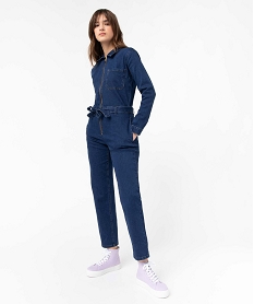 GEMO Combinaison pantalon femme à manches longues en jean Bleu