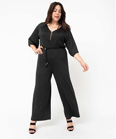 GEMO Combinaison pantalon femme grande taille en maille extensible Noir