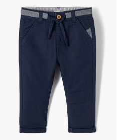 GEMO Pantalon bébé garçon en lin avec ceinture bicolore navy