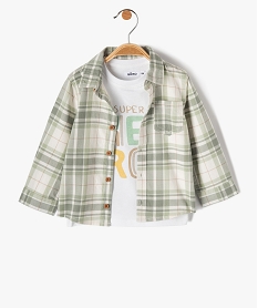 GEMO Ensemble bébé garçon 2 pièces : chemise à carreaux + tee-shirt à manches longues Vert