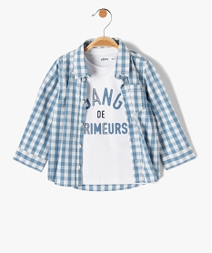 GEMO Ensemble bébé garçon 2 pièces : chemise à carreaux + tee-shirt à manches longues Bleu