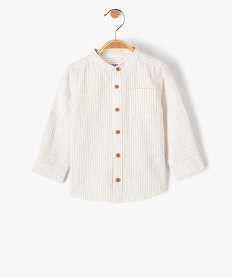 GEMO Chemise bébé garçon à manches longues et col mao en lin Blanc