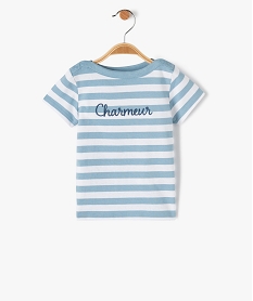 GEMO Tee-shirt bébé garçon à manches courtes col bateau et broderie Bleu