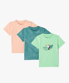 GEMO Tee-shirt bébé garçon à manches courtes imprimé jungle (lot de 3). Vert