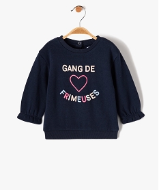 GEMO Sweat bébé fille avec inscription multicolore Bleu