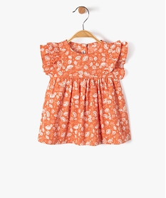 GEMO Blouse bébé fille à manches courtes volantées et imprimé fleuri pailleté Rose