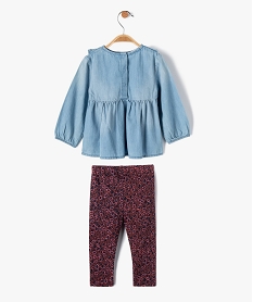 ensemble bebe fille 2 pieces   blouse en jean et legging fleuri - lulucastagnette bleuI735401_4