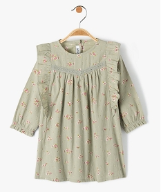 GEMO Robe bébé fille en coton plumetis fleuri à volants Vert