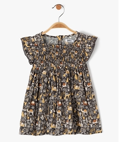 GEMO Robe bébé fille imprimée avec smocks et volants Gris